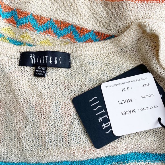 Sisters Womens Tan Western Geometric Light Weight Sweater Cardigan Size S/M NEW - Picture 7 of 8